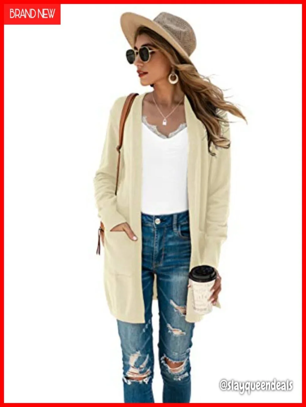 Long Sleeve Open Front Knit Cardigan with Pockets Oversized